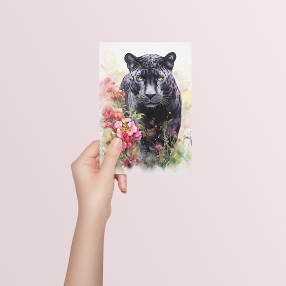 Watercolor Black Jaguar Wall Art Print Unframed - Majestic Jungle Elegance - Picture 5 of 6